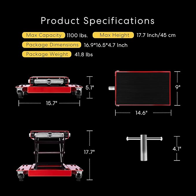 VIVOHOME 1100 Lbs Steel Wide Deck Motorcycle Lift ATV Scissor Lift Jack - Image 6