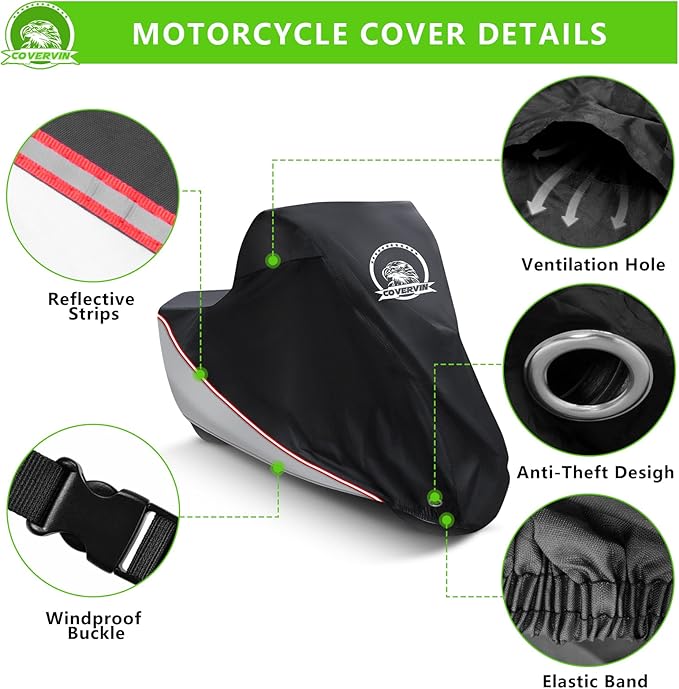COVERVIN Motorcycle Cover, All Weather Outdoor Waterproof Night Protection - Image 2