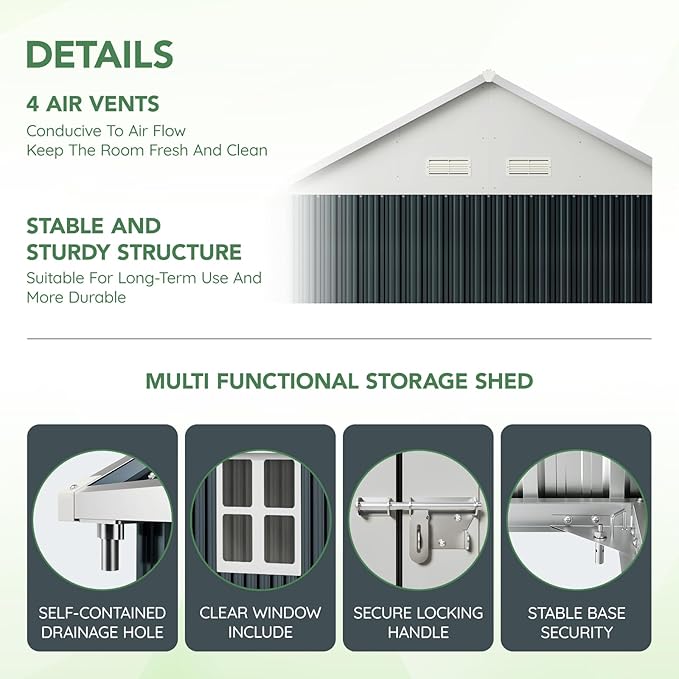 8X6FT Outdoor Steel Storage Shed - Image 4