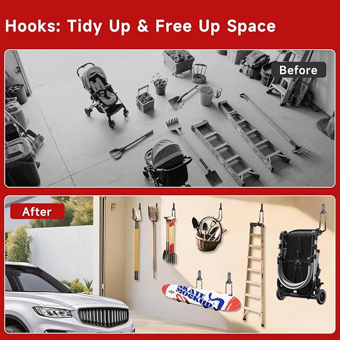12 Pack Garage Hooks, Detachable Garage Storage Hooks Steel Heavy Duty Utility - Image 4