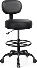 Drafting Chair with Backrest – Adjustable Foot Rest Rolling Stool with Wheels by BrickAttic