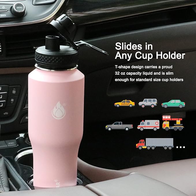 SENDESTAR Water Bottle 32oz, 2 Lids, Wide Mouth Stainless Steel Vacuum - Image 3