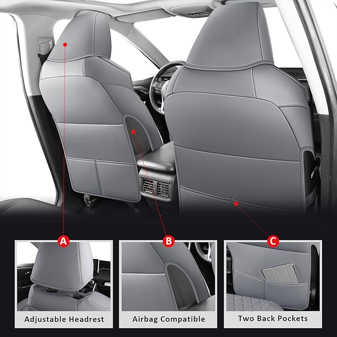 MIROZO RAV4 Seat Covers, Faxu Leather Car Seat Covers Non-Hybrid Fits - Image 2