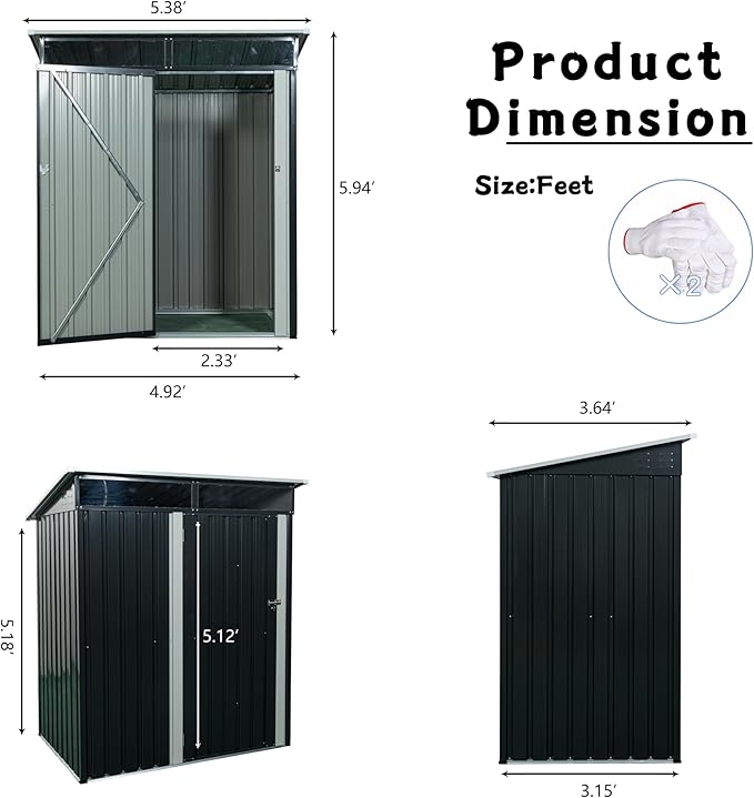 Metal 5x3 FT Garden Storage Shed, Outdoor Small Shed - Image 2
