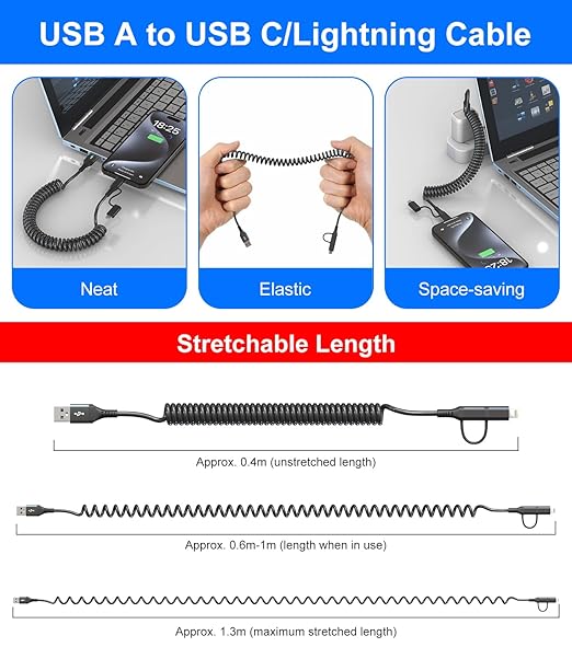 USB to USB C and Lightning Cable Support Apple Carplay & Android Auto - Image 7