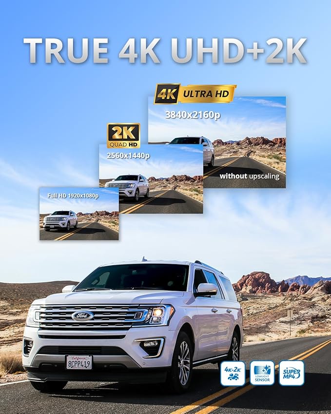 MAGELLAN 3 Channel 4K Dash Cam for Cars, 4K Front + 2K Wide Angle + 2K Rear - Image 3
