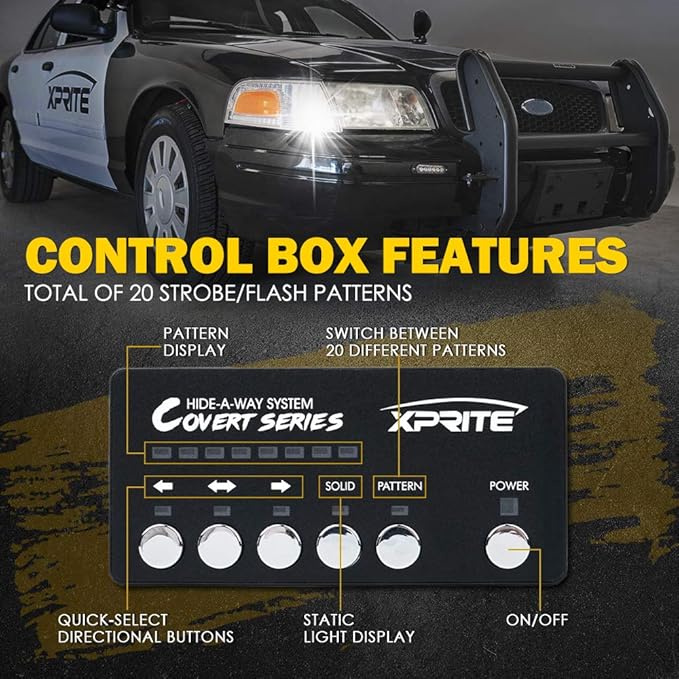 Xprite White Amber LED Hideaway Strobe Lights Kit 20 Flashing Patterns - Image 4