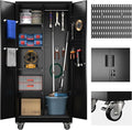 Garage Storage Cabinet with Wheels and 5 Pegboard, Broom Closet Storage Cabinet by GANGMEIMENTALSTORAGECABINET