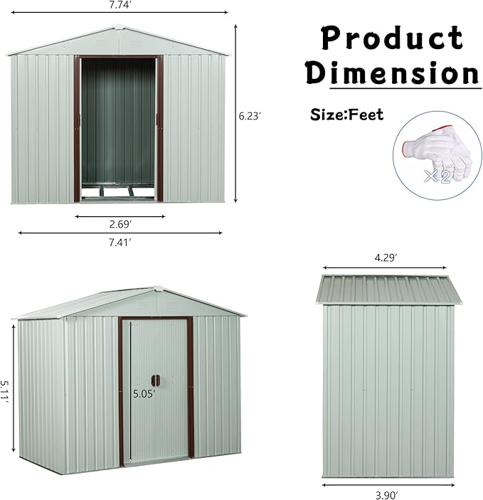 4x8 FT Outdoor Storage Shed, Metal Garden Shed - Image 5