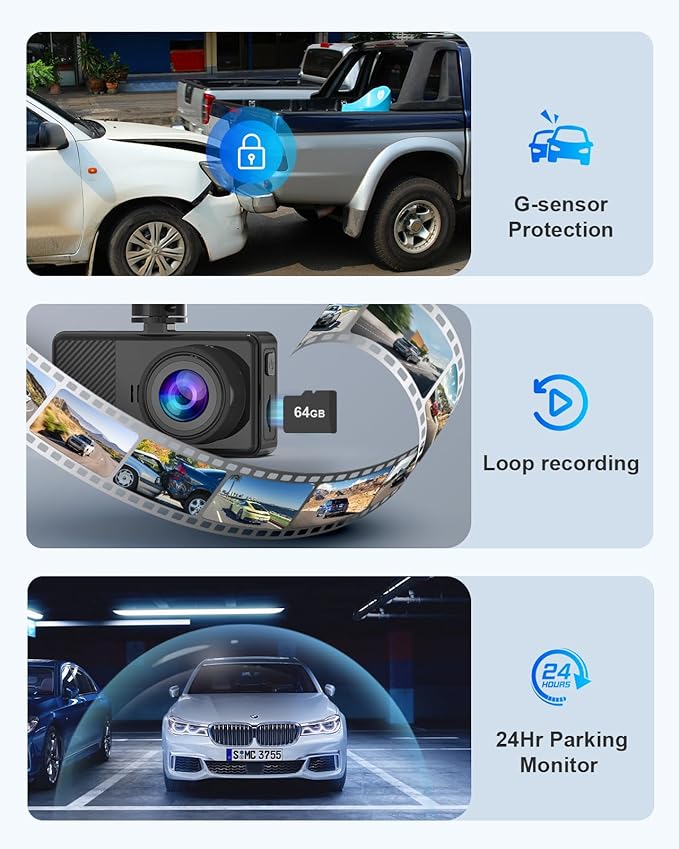 Dash Cam Front and Rear, 2.5K+1080P Dual Dash Camera - Image 5