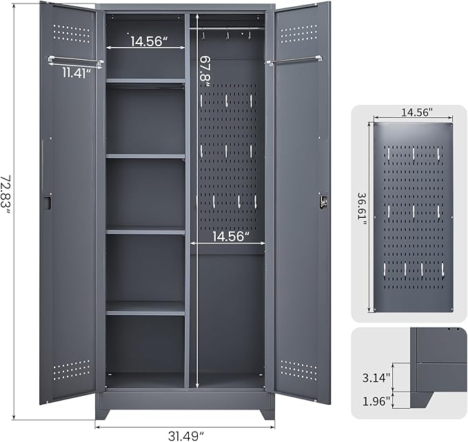 GREATMEET 72.8" Broom Storage Cabinet，Metal Storage Cabinets - Image 3