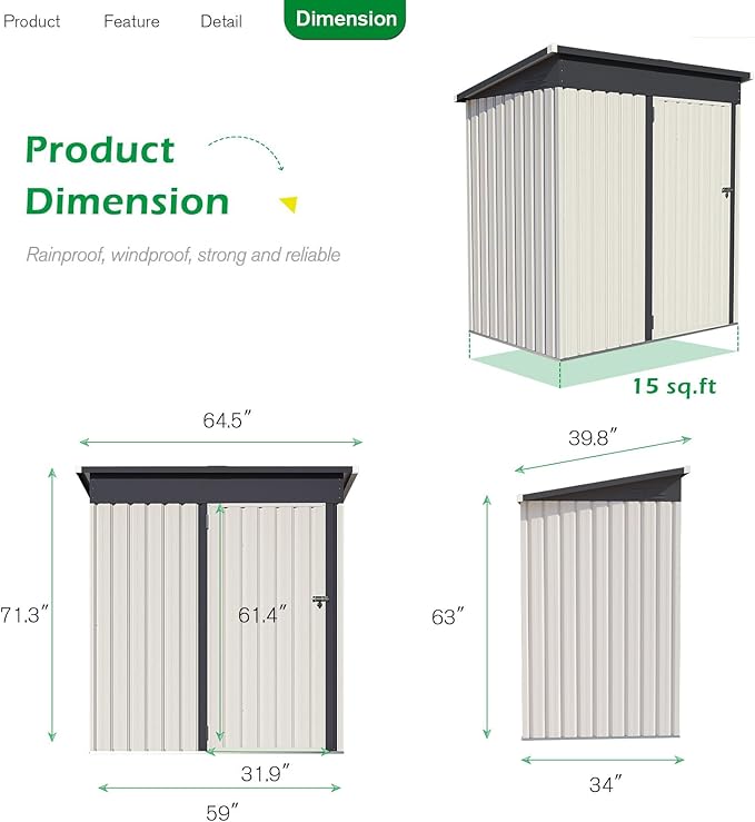 U-MAX 5' x 3' Outdoor Metal Storage Shed, Steel Garden Shed - Image 6
