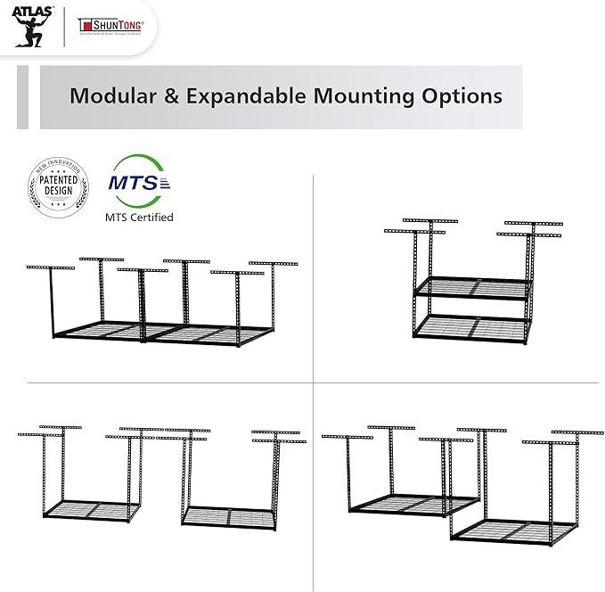 The Atlas 4 x 8 ft Adjustable Height Overhead Garage Storage Rack 900 lbs Heavy - Image 6