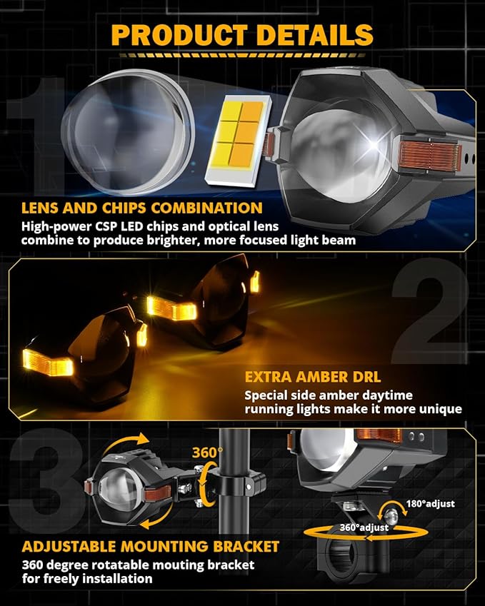 Auxbeam Motorcycle LED Fog Lights Auxiliary Lights Driving Light Spotlights 8 - Image 2