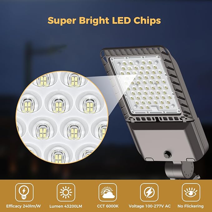 LED Parking lot Lights 180W Dusk to Dawn Photocell Street Lights 6000k - Image 2