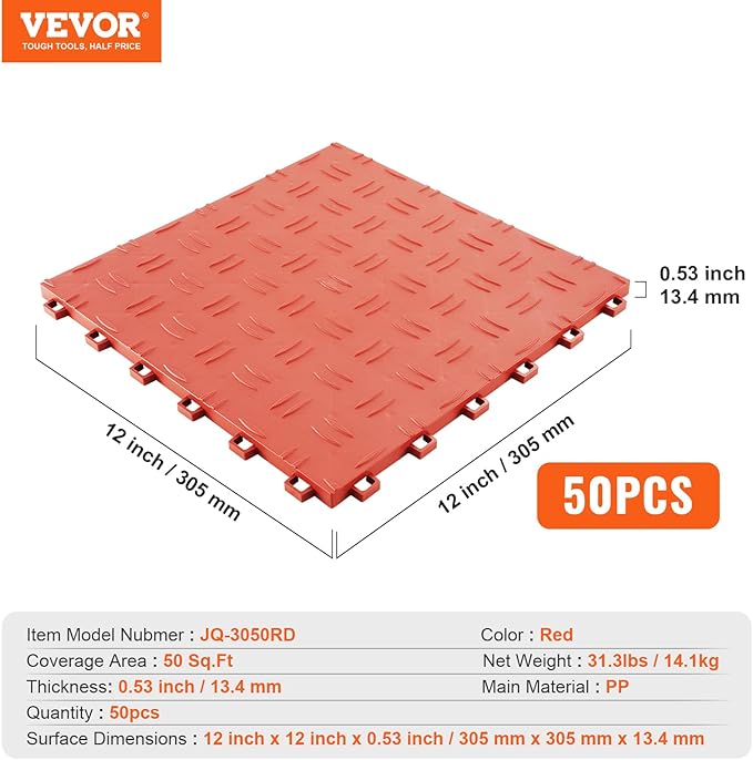 VEVOR Interlocking Garage Floor Covering Tiles, 50 Pack, Double-Sided Texture - Image 7