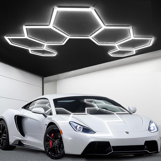 tewei Hexagon LED Garage Light, 7 Grids Hexagon Car Detailing Lighting Fixture - Image 5