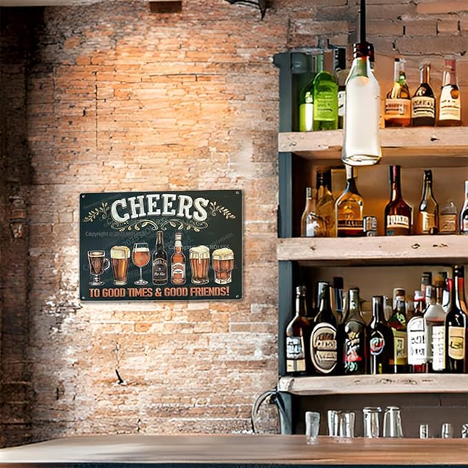 "Cheers to Good Times" Vintage Bar Sign or Man Cave Decor – 12x8″ Durable Metal - Image 3