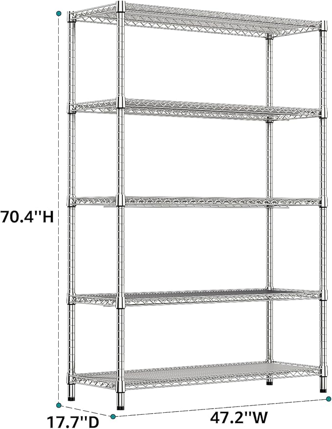 IZEUK 3300 LBS Garage Shelving Wide Storage Shelves 5 Tier Metal Shelves Heavy - Image 3