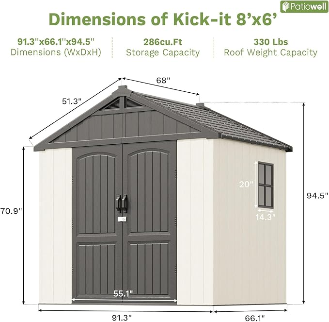 Patiowell 8 x 6 FT Resin Outdoor Storage Shed - Image 5