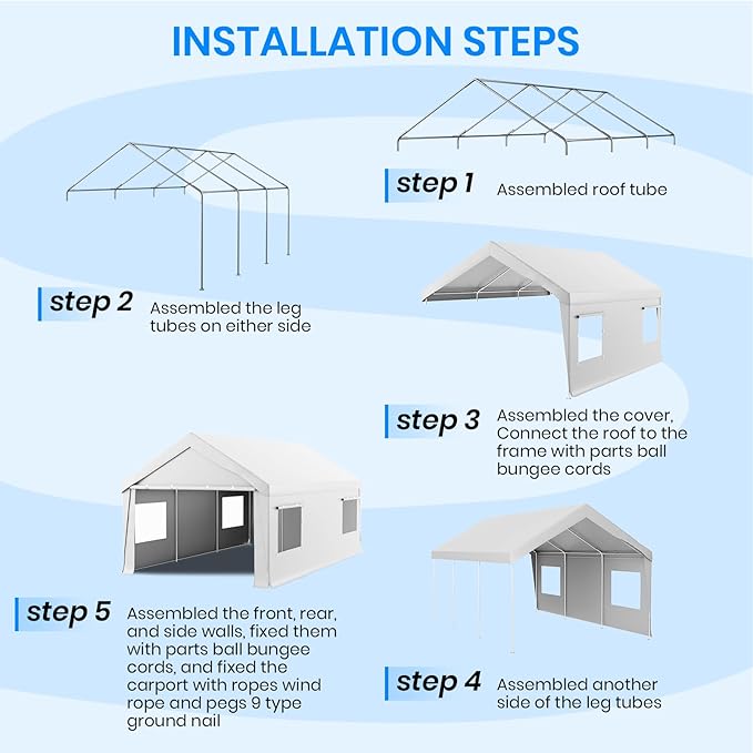 Carport 10x20 FT Heavy Duty, Outdoor Portable Garage - Image 8