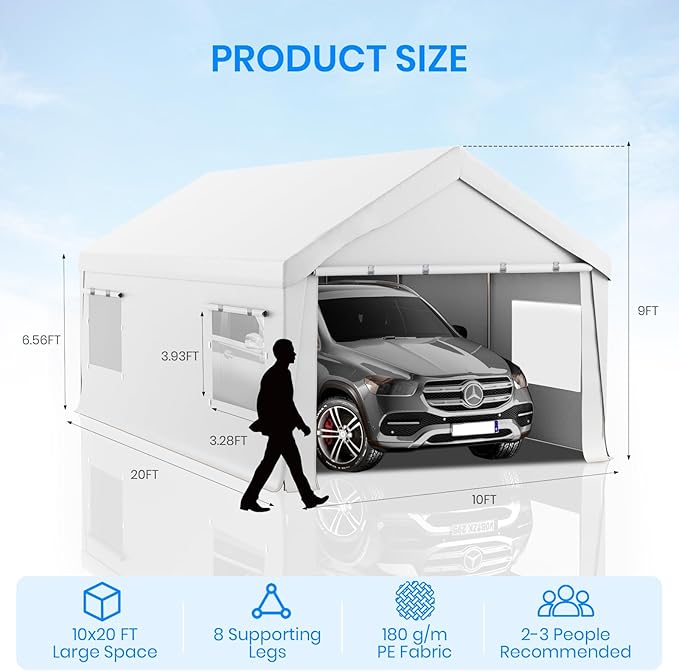 Carport 10x20 FT Heavy Duty, Outdoor Portable Garage - Image 2