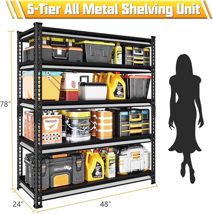 48" W Garage Shelving Heavy Duty, 3000LBS Loads Adjustable Garage Storage - Image 3