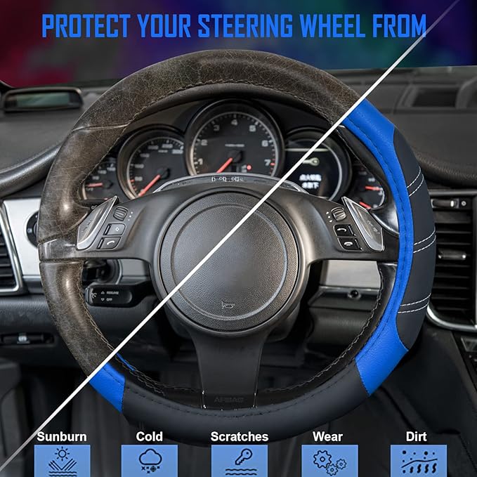 CAR PASS Line Rider Microfiber Leather Sporty Steering Wheel Cover Universal - Image 4