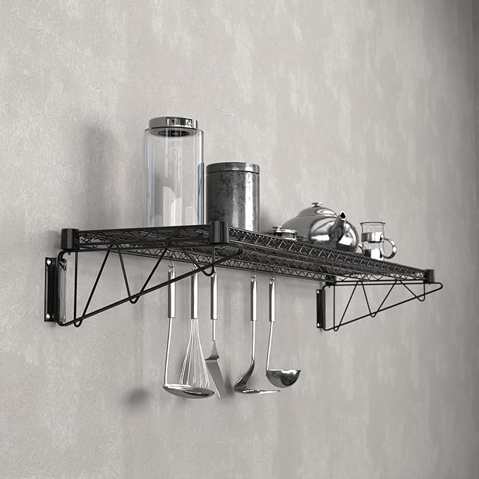 14" x 60" Black Epoxy Wire Wall Mount Shelf - Image 5