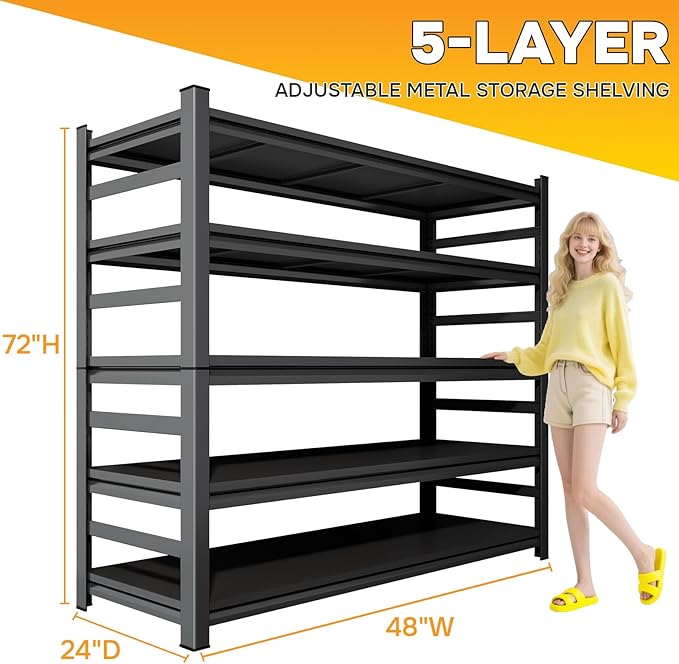 Metal Garage Shelving, 5 Tier Adjustable 3600 lbs Capacity Metal Storage - Image 2
