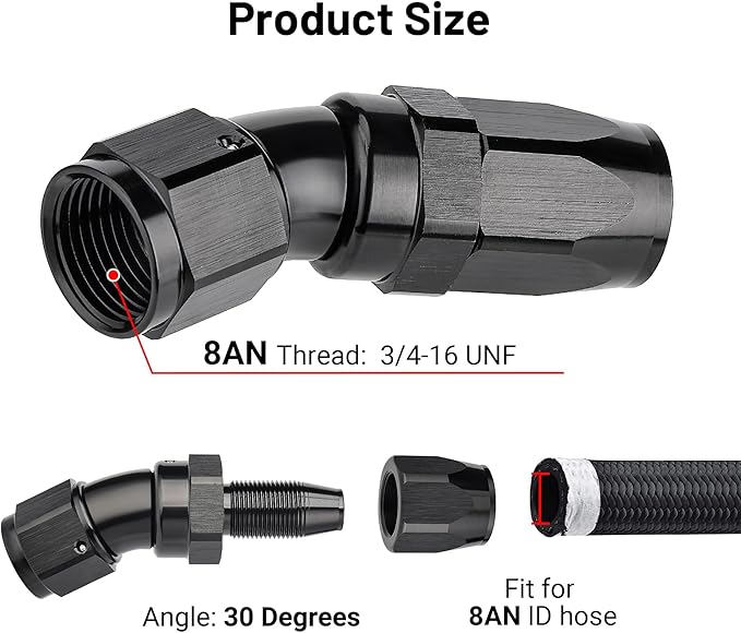 EVIL ENERGY 8AN 30 Degree One Piece Full Flow Hose End Fitting Swivel - Image 2
