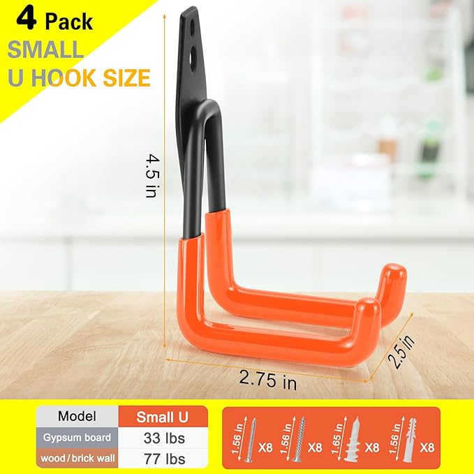 4 Pack Heavy Duty Garage Hooks Storage Organizer Wall Mount Power and Garden - Image 3