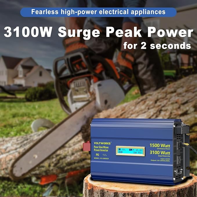 Pure Sine Wave Inverter 1500 Watt 12V to 110V 120V AC Surge Peak 3100W - Image 2