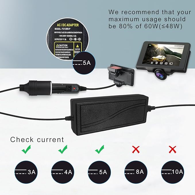 inShareplus 12V 5A 60W AC to DC Converter, 12 Volt Cigarette Lighter Adapter - Image 5