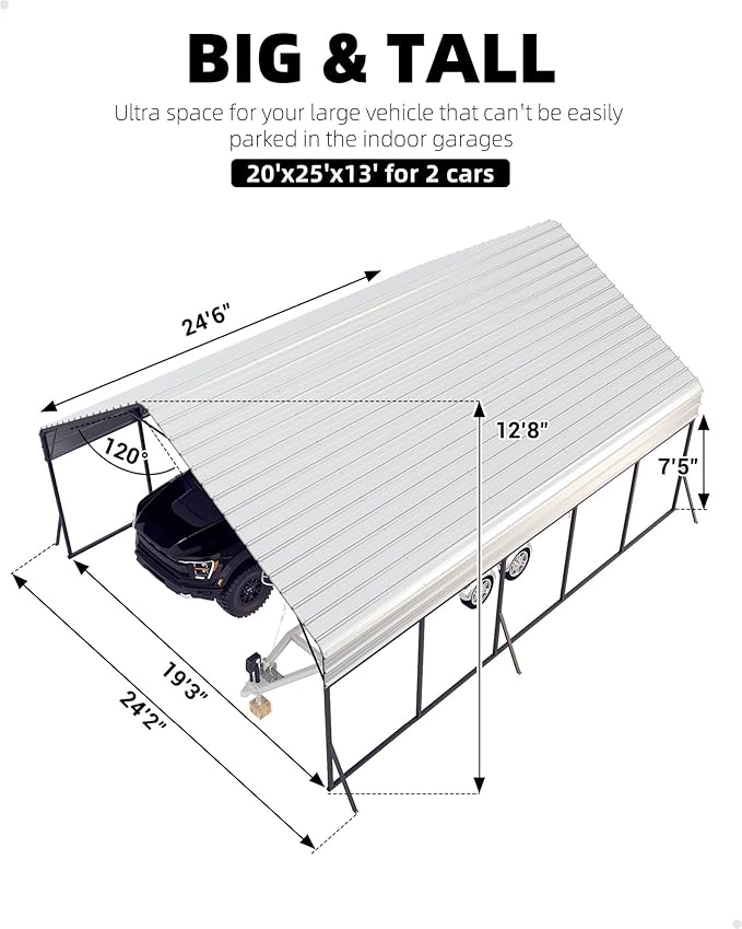 20'x25'x13' Metal Carport for 2 Cars, Heavy Duty Extra Tall Carport for Heavy - Image 3