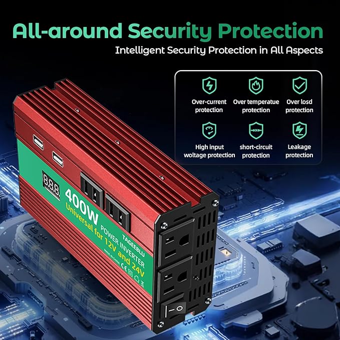 400W Power Inverter, DC 12V/24V to 110V AC Car Inverter - Image 4