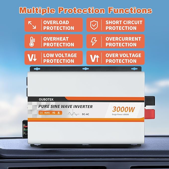 3000 Watt Pure Sine Wave Inverter, DC 12V to AC 120V - Image 4