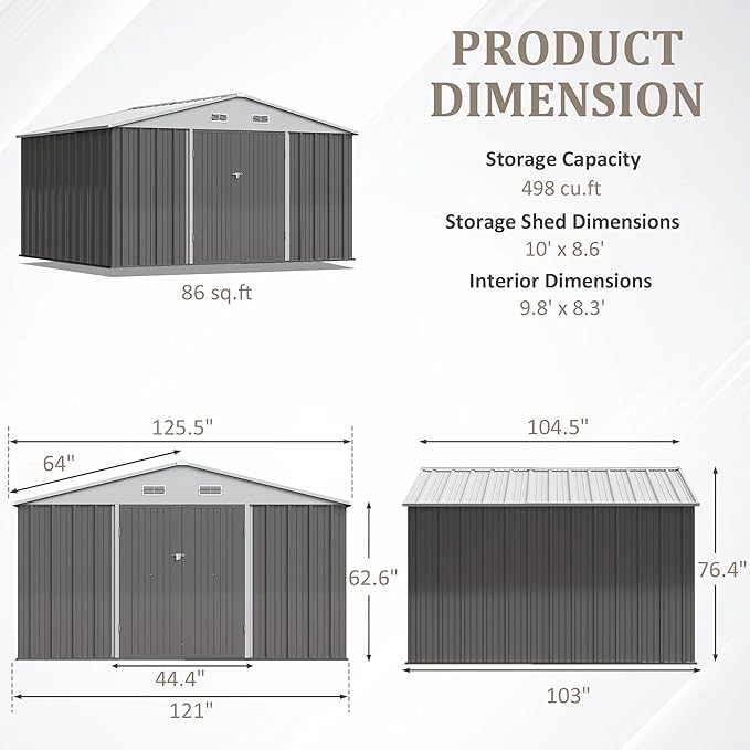 Greesum 10×8FT Outdoor Storage Shed, Metal Patio Storaged Sheds - Image 4