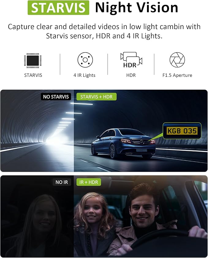 4K 3 Channel Dash Cam Front Rear Inside，STARVIS Sensor, 5GHz WiFi, 64GB Card - Image 4
