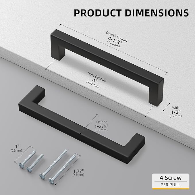 goldenwarm 45 Pack 4 INCH Black Square Bar Cabinet Pull - Image 2