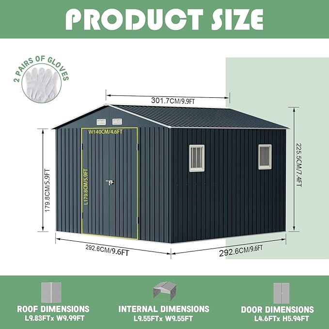 Breezz Outdoor Storage Shed 10X10FT. Utility Tool Shed Metal Storage Garden Shed - Image 4
