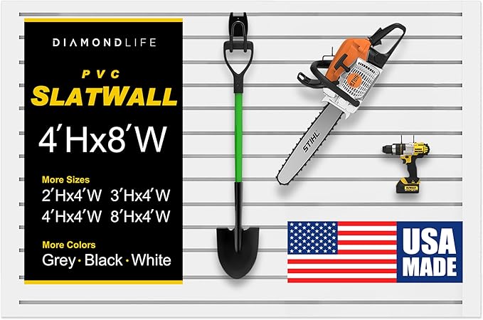 4'H x 8'W Slatwall Panel Garage Wall Organizer: Heavy Duty Wall Mounted PVC by DLDIRECT