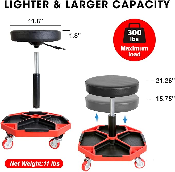 BIG RED ATRXF8308R Torin Heavy Duty Pneumatic Garage Rolling Stool/Creeper Seat - Image 2