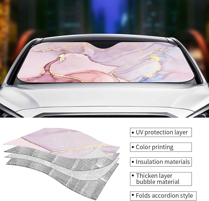 Marble Car Windshield Sunshade Front Window Sun Visor Protector Foldable Shield - Image 4