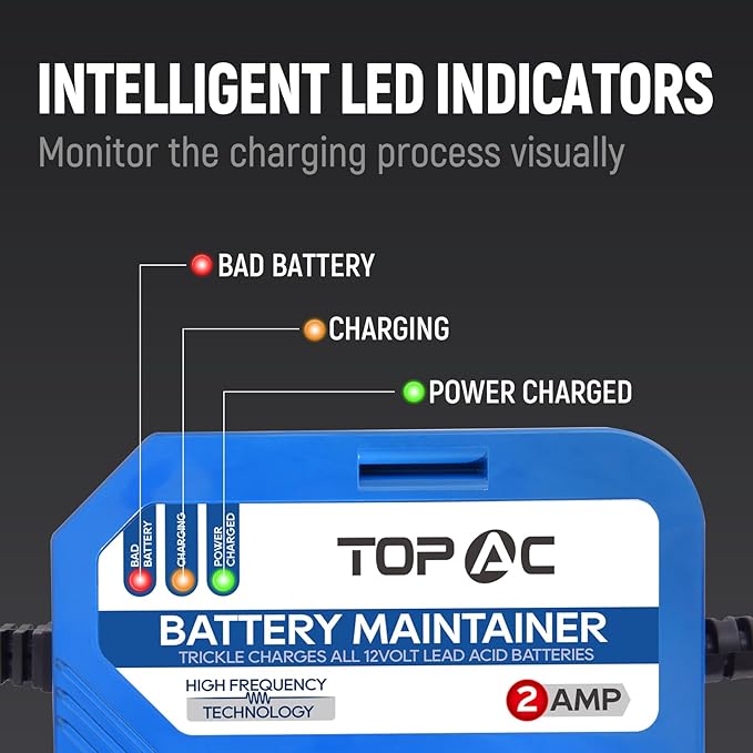 2 Amp Car Battery Charger, 12V Smart Fully Automatic Battery Charger Maintainer - Image 3