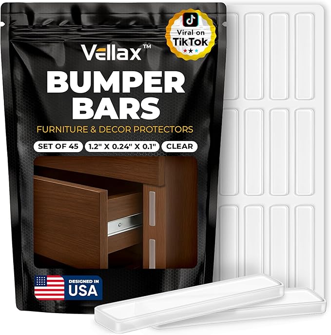 45 Door Slam Silencer Bars – Self-Adhesive Silicone Bumper Strips, Anti-Slam by Vellax