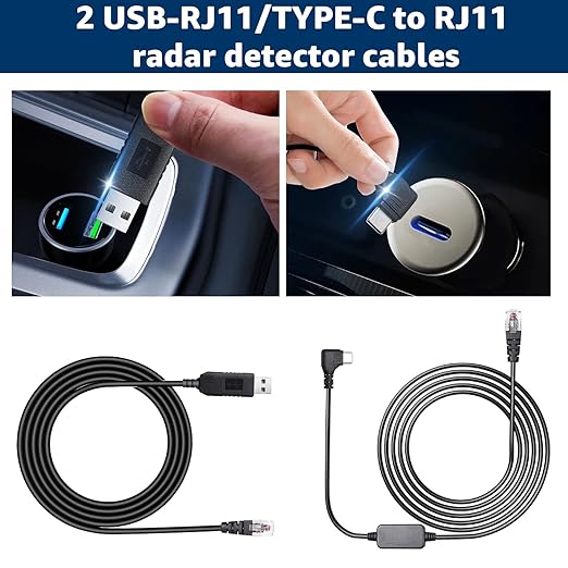 USB-C to RJ11 & USB to RJ11 Radar Detector Cables, 6.56Ft Each, Compatible - Image 2