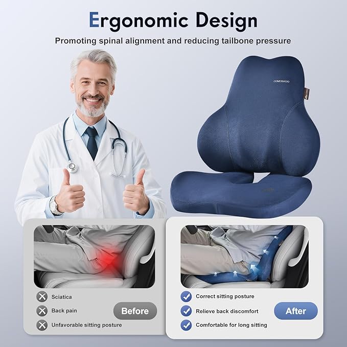 Coverado Memory Foam Car Seat Cushion and Lumbar Support Pillow - Image 4
