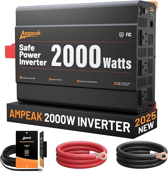 Ampeak 2000W Power Inverter, Inverter 12V to 110V Modified Sine Wave, High by Ampeak