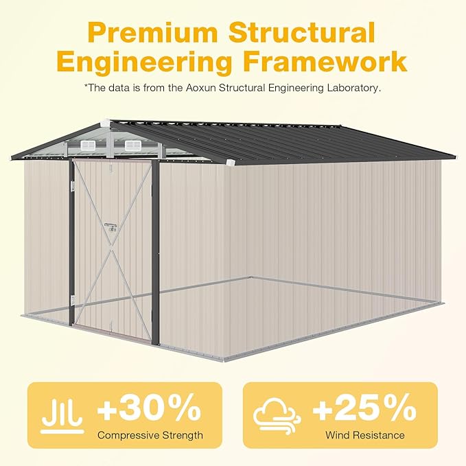 10x12 FT Outdoor Storage Shed Heavy-Duty Galvanized Steel Metal Garden Shed - Image 8